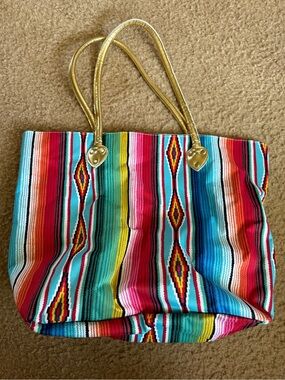 Source Unknown Multicolor Serape Tote with Gold Handles